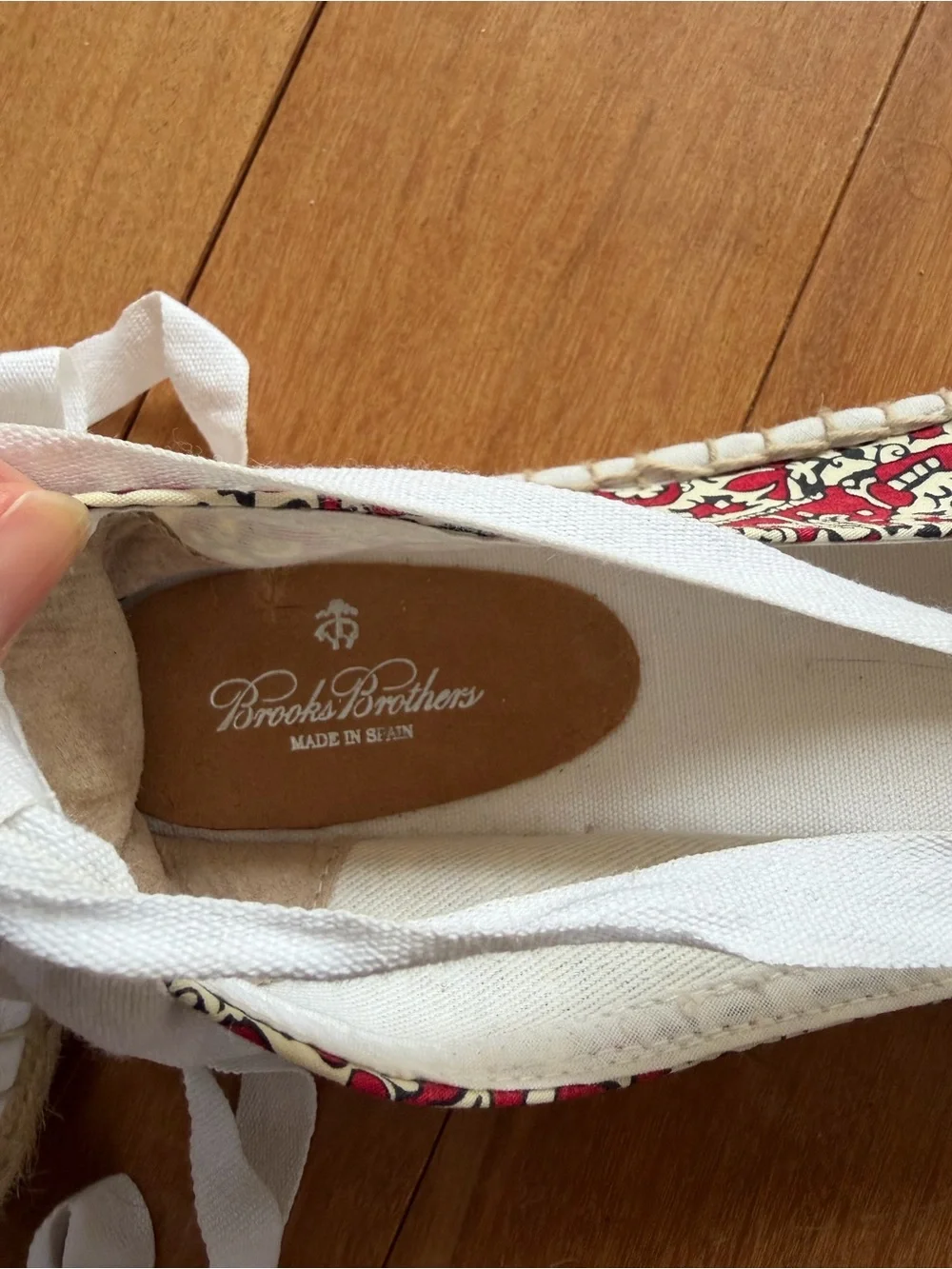 Brooks Brothers Red and White Floral Espadrille Lace-Up Flats
